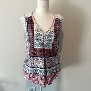 Lucky Brand Bohemian Crochet Detail Top size medium